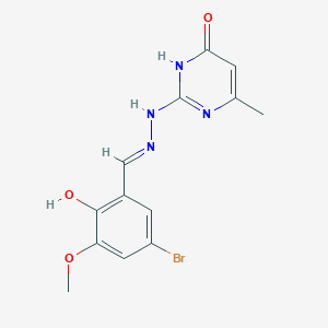 molecular formula C13H13BrN4O3 B7749652 2-[(2E)-2-[(5-bromo-2-hydroxy-3-methoxyphenyl)methylidene]hydrazinyl]-4-methyl-1H-pyrimidin-6-one 