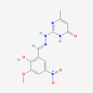 molecular formula C13H13N5O5 B7749653 2-[(2E)-2-[(2-hydroxy-3-methoxy-5-nitrophenyl)methylidene]hydrazinyl]-4-methyl-1H-pyrimidin-6-one 