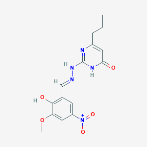 molecular formula C15H17N5O5 B7749666 2-[(2E)-2-[(2-hydroxy-3-methoxy-5-nitrophenyl)methylidene]hydrazinyl]-4-propyl-1H-pyrimidin-6-one 