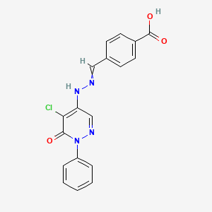 4-((2-(5-Chloro-6-oxo-1-phenyl-1,6-dihydropyridazin-4-yl)hydrazono)methyl)benzoic acid