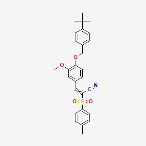 3-[4-[(4-Tert-butylphenyl)methoxy]-3-methoxyphenyl]-2-(4-methylphenyl)sulfonylprop-2-enenitrile
