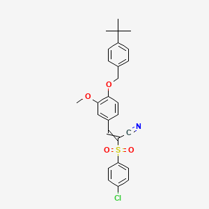 3-[4-[(4-Tert-butylphenyl)methoxy]-3-methoxyphenyl]-2-(4-chlorophenyl)sulfonylprop-2-enenitrile