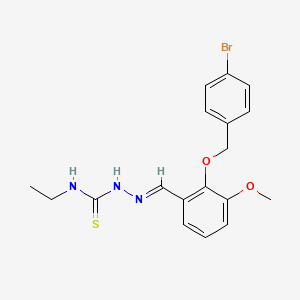 molecular formula C18H20BrN3O2S B7749757 (1Z,N'E)-N'-(2-((4-bromobenzyl)oxy)-3-methoxybenzylidene)-N-ethylcarbamohydrazonothioic acid 