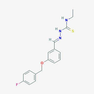 molecular formula C17H18FN3OS B7749765 (1Z,N'E)-N-ethyl-N'-(3-((4-fluorobenzyl)oxy)benzylidene)carbamohydrazonothioic acid 