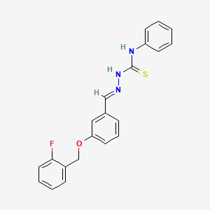 molecular formula C21H18FN3OS B7749855 (1Z,N'E)-N'-(3-((2-fluorobenzyl)oxy)benzylidene)-N-phenylcarbamohydrazonothioic acid 