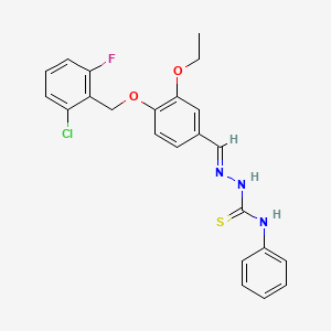 molecular formula C23H21ClFN3O2S B7749867 (1Z,N'E)-N'-(4-((2-chloro-6-fluorobenzyl)oxy)-3-ethoxybenzylidene)-N-phenylcarbamohydrazonothioic acid 