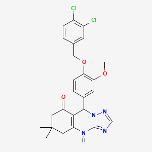 molecular formula C25H24Cl2N4O3 B7749893 9-[4-[(3,4-Dichlorophenyl)methoxy]-3-methoxyphenyl]-6,6-dimethyl-4,5,7,9-tetrahydro-[1,2,4]triazolo[5,1-b]quinazolin-8-one 