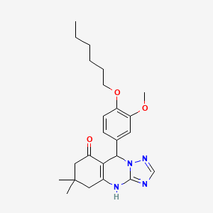 molecular formula C24H32N4O3 B7749899 9-(4-Hexoxy-3-methoxyphenyl)-6,6-dimethyl-4,5,7,9-tetrahydro-[1,2,4]triazolo[5,1-b]quinazolin-8-one 