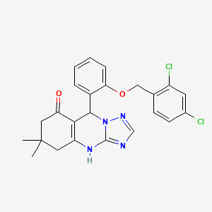 molecular formula C24H22Cl2N4O2 B7749914 9-[2-[(2,4-Dichlorophenyl)methoxy]phenyl]-6,6-dimethyl-4,5,7,9-tetrahydro-[1,2,4]triazolo[5,1-b]quinazolin-8-one 