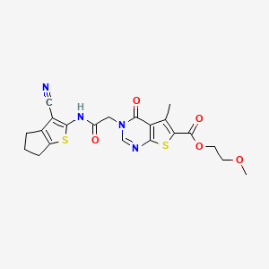 molecular formula C21H20N4O5S2 B7749982 2-methoxyethyl 3-(2-((3-cyano-5,6-dihydro-4H-cyclopenta[b]thiophen-2-yl)amino)-2-oxoethyl)-5-methyl-4-oxo-3,4-dihydrothieno[2,3-d]pyrimidine-6-carboxylate 