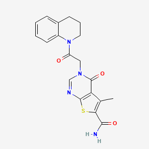 molecular formula C19H18N4O3S B7749994 3-[2-(3,4-dihydro-2H-quinolin-1-yl)-2-oxoethyl]-5-methyl-4-oxothieno[2,3-d]pyrimidine-6-carboxamide 