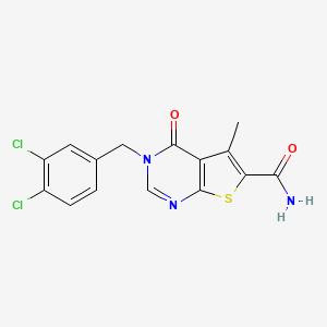 molecular formula C15H11Cl2N3O2S B7750013 3-[(3,4-Dichlorophenyl)methyl]-5-methyl-4-oxothieno[2,3-d]pyrimidine-6-carboxamide 