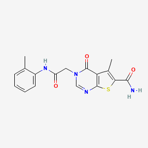 molecular formula C17H16N4O3S B7750022 5-Methyl-3-[2-(2-methylanilino)-2-oxoethyl]-4-oxothieno[2,3-d]pyrimidine-6-carboxamide 