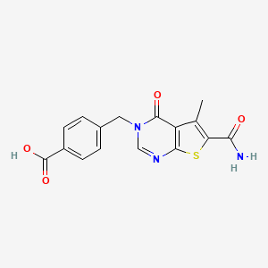 molecular formula C16H13N3O4S B7750023 4-({6-carbamoyl-5-methyl-4-oxo-3H,4H-thieno[2,3-d]pyrimidin-3-yl}methyl)benzoicacid 