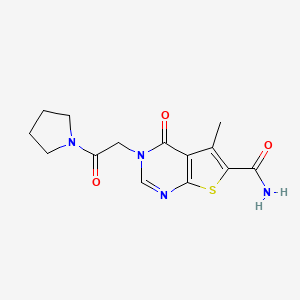 molecular formula C14H16N4O3S B7750038 5-Methyl-4-oxo-3-[2-oxo-2-(pyrrolidin-1-yl)ethyl]-3,4-dihydrothieno[2,3-d]pyrimidine-6-carboxamide 