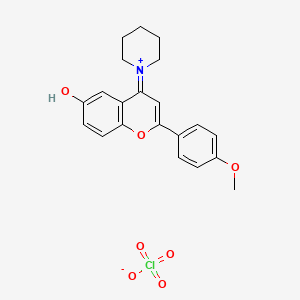 molecular formula C21H22ClNO7 B7750064 2-(4-Methoxyphenyl)-4-piperidin-1-ium-1-ylidenechromen-6-ol;perchlorate 