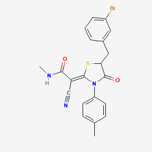 molecular formula C21H18BrN3O2S B7750103 (2Z)-2-[5-[(3-bromophenyl)methyl]-3-(4-methylphenyl)-4-oxo-1,3-thiazolidin-2-ylidene]-2-cyano-N-methylacetamide 