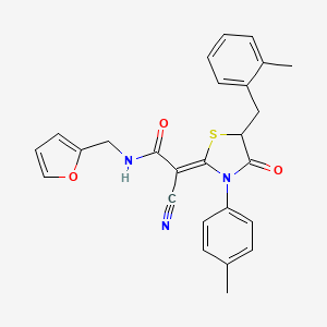 (2Z)-2-cyano-N-(furan-2-ylmethyl)-2-[3-(4-methylphenyl)-5-[(2-methylphenyl)methyl]-4-oxo-1,3-thiazolidin-2-ylidene]acetamide