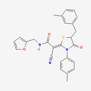 (2Z)-2-cyano-N-(furan-2-ylmethyl)-2-[3-(4-methylphenyl)-5-[(3-methylphenyl)methyl]-4-oxo-1,3-thiazolidin-2-ylidene]acetamide
