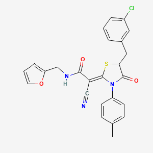 (2Z)-2-[5-(3-chlorobenzyl)-3-(4-methylphenyl)-4-oxo-1,3-thiazolidin-2-ylidene]-2-cyano-N-(furan-2-ylmethyl)ethanamide