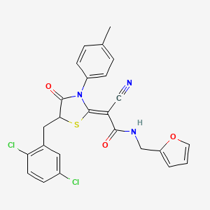 (2Z)-2-cyano-2-[5-[(2,5-dichlorophenyl)methyl]-3-(4-methylphenyl)-4-oxo-1,3-thiazolidin-2-ylidene]-N-(furan-2-ylmethyl)acetamide