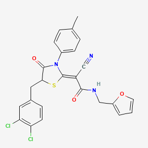 (2Z)-2-cyano-2-[5-[(3,4-dichlorophenyl)methyl]-3-(4-methylphenyl)-4-oxo-1,3-thiazolidin-2-ylidene]-N-(furan-2-ylmethyl)acetamide