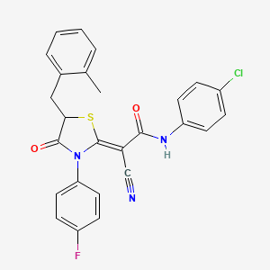 (2Z)-N-(4-chlorophenyl)-2-cyano-2-[3-(4-fluorophenyl)-5-[(2-methylphenyl)methyl]-4-oxo-1,3-thiazolidin-2-ylidene]acetamide