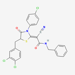 (2Z)-N-benzyl-2-[3-(4-chlorophenyl)-5-[(3,4-dichlorophenyl)methyl]-4-oxo-1,3-thiazolidin-2-ylidene]-2-cyanoacetamide