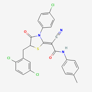 (2Z)-2-[3-(4-chlorophenyl)-5-[(2,5-dichlorophenyl)methyl]-4-oxo-1,3-thiazolidin-2-ylidene]-2-cyano-N-(4-methylphenyl)acetamide