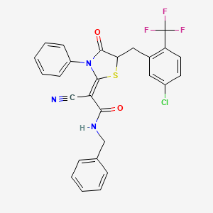 (Z)-N-benzyl-2-(5-(5-chloro-2-(trifluoromethyl)benzyl)-4-oxo-3-phenylthiazolidin-2-ylidene)-2-cyanoacetamide