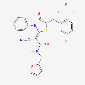 (2Z)-2-[5-[[5-chloro-2-(trifluoromethyl)phenyl]methyl]-4-oxo-3-phenyl-1,3-thiazolidin-2-ylidene]-2-cyano-N-(furan-2-ylmethyl)acetamide