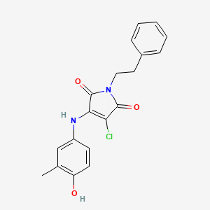 molecular formula C19H17ClN2O3 B7750448 3-Chloro-4-(4-hydroxy-3-methylanilino)-1-phenethyl-2,5-pyrroledione 