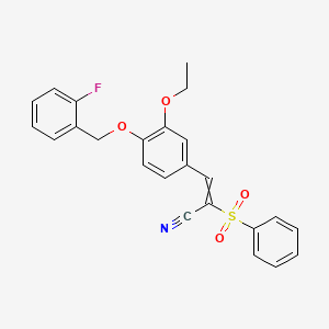 2-(Benzenesulfonyl)-3-[3-ethoxy-4-[(2-fluorophenyl)methoxy]phenyl]prop-2-enenitrile