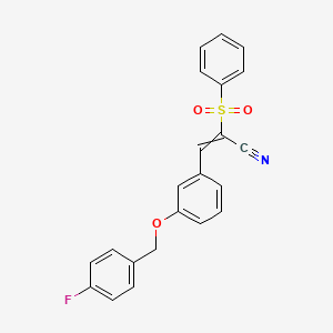 2-(Benzenesulfonyl)-3-[3-[(4-fluorophenyl)methoxy]phenyl]prop-2-enenitrile