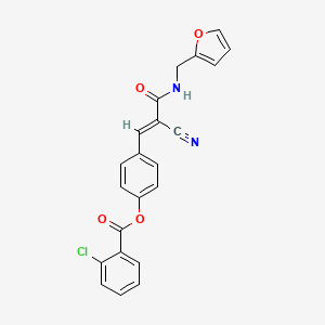 molecular formula C22H15ClN2O4 B7750477 (E)-4-(2-cyano-3-((furan-2-ylmethyl)amino)-3-oxoprop-1-en-1-yl)phenyl 2-chlorobenzoate 