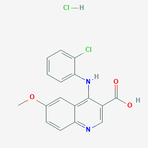 molecular formula C17H14Cl2N2O3 B7750688 4-[(2-Chlorophenyl)amino]-6-methoxyquinoline-3-carboxylic acid hydrochloride 