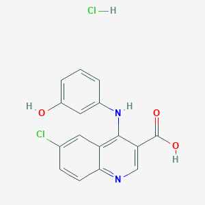 molecular formula C16H12Cl2N2O3 B7750708 6-Chloro-4-[(3-hydroxyphenyl)amino]quinoline-3-carboxylic acid hydrochloride 