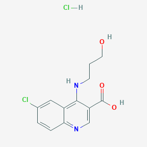 molecular formula C13H14Cl2N2O3 B7750719 6-Chloro-4-[(3-hydroxypropyl)amino]quinoline-3-carboxylic acid hydrochloride 