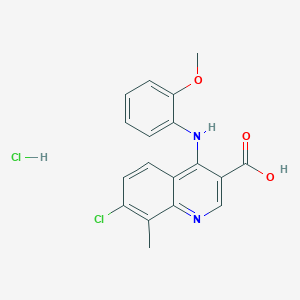 molecular formula C18H16Cl2N2O3 B7750741 7-Chloro-4-(2-methoxyanilino)-8-methylquinoline-3-carboxylic acid;hydrochloride 