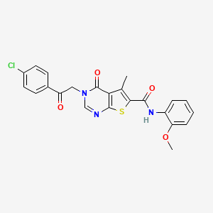 molecular formula C23H18ClN3O4S B7750837 3-[2-(4-chlorophenyl)-2-oxoethyl]-N-(2-methoxyphenyl)-5-methyl-4-oxothieno[2,3-d]pyrimidine-6-carboxamide 