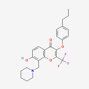molecular formula C25H26F3NO4 B7750848 7-Hydroxy-8-(piperidin-1-ylmethyl)-3-(4-propylphenoxy)-2-(trifluoromethyl)chromen-4-one 