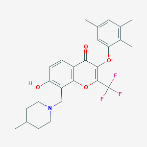 molecular formula C26H28F3NO4 B7750867 7-Hydroxy-8-[(4-methylpiperidin-1-yl)methyl]-2-(trifluoromethyl)-3-(2,3,5-trimethylphenoxy)chromen-4-one 