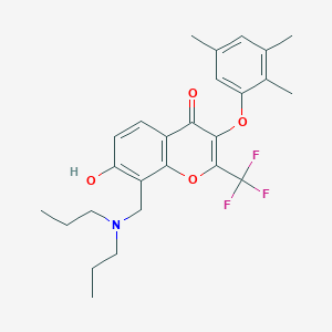 molecular formula C26H30F3NO4 B7750869 8-[(Dipropylamino)methyl]-7-hydroxy-2-(trifluoromethyl)-3-(2,3,5-trimethylphenoxy)chromen-4-one 
