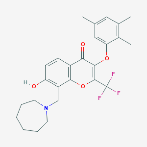 8-(Azepan-1-ylmethyl)-7-hydroxy-2-(trifluoromethyl)-3-(2,3,5-trimethylphenoxy)chromen-4-one