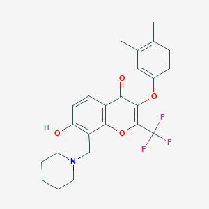 molecular formula C24H24F3NO4 B7750877 3-(3,4-Dimethylphenoxy)-7-hydroxy-8-(piperidin-1-ylmethyl)-2-(trifluoromethyl)chromen-4-one 