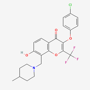 3-(4-Chlorophenoxy)-7-hydroxy-8-[(4-methylpiperidin-1-yl)methyl]-2-(trifluoromethyl)chromen-4-one