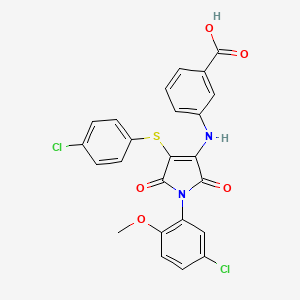 molecular formula C24H16Cl2N2O5S B7750936 3-((1-(5-chloro-2-methoxyphenyl)-4-((4-chlorophenyl)thio)-2,5-dioxo-2,5-dihydro-1H-pyrrol-3-yl)amino)benzoic acid 