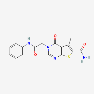 molecular formula C18H18N4O3S B7751025 5-Methyl-3-[1-(2-methylanilino)-1-oxopropan-2-yl]-4-oxothieno[2,3-d]pyrimidine-6-carboxamide 