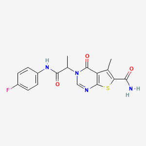 molecular formula C17H15FN4O3S B7751026 3-[1-(4-Fluoroanilino)-1-oxopropan-2-yl]-5-methyl-4-oxothieno[2,3-d]pyrimidine-6-carboxamide 