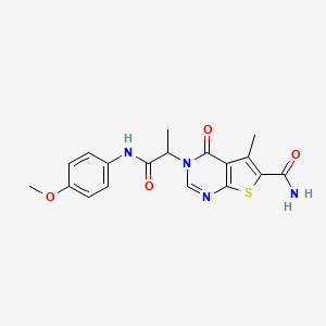 molecular formula C18H18N4O4S B7751031 3-[1-(4-Methoxyanilino)-1-oxopropan-2-yl]-5-methyl-4-oxothieno[2,3-d]pyrimidine-6-carboxamide 